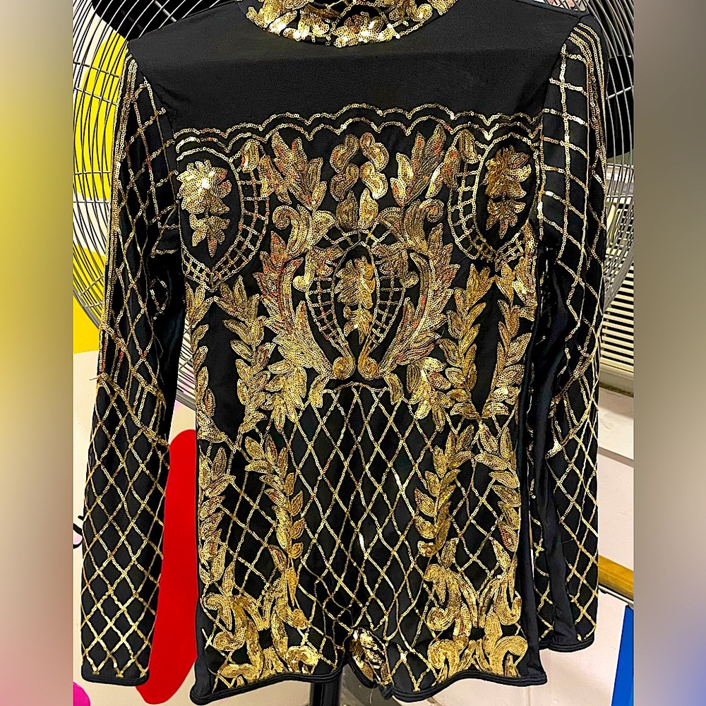 Gold Sequined Biketard // Stunning Large Adult // NWOT!